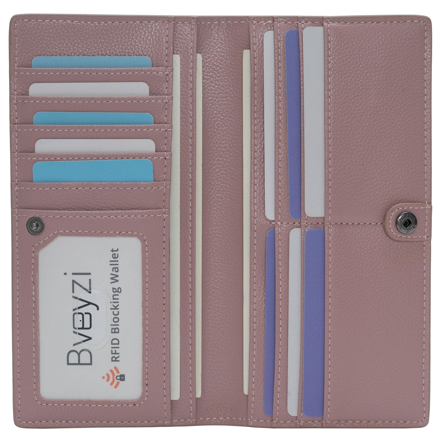 HOTBveyzi Ultra Slim Thin Leather RFID Blocking Credit Card Holder Bifold Clutch Wallets for Women