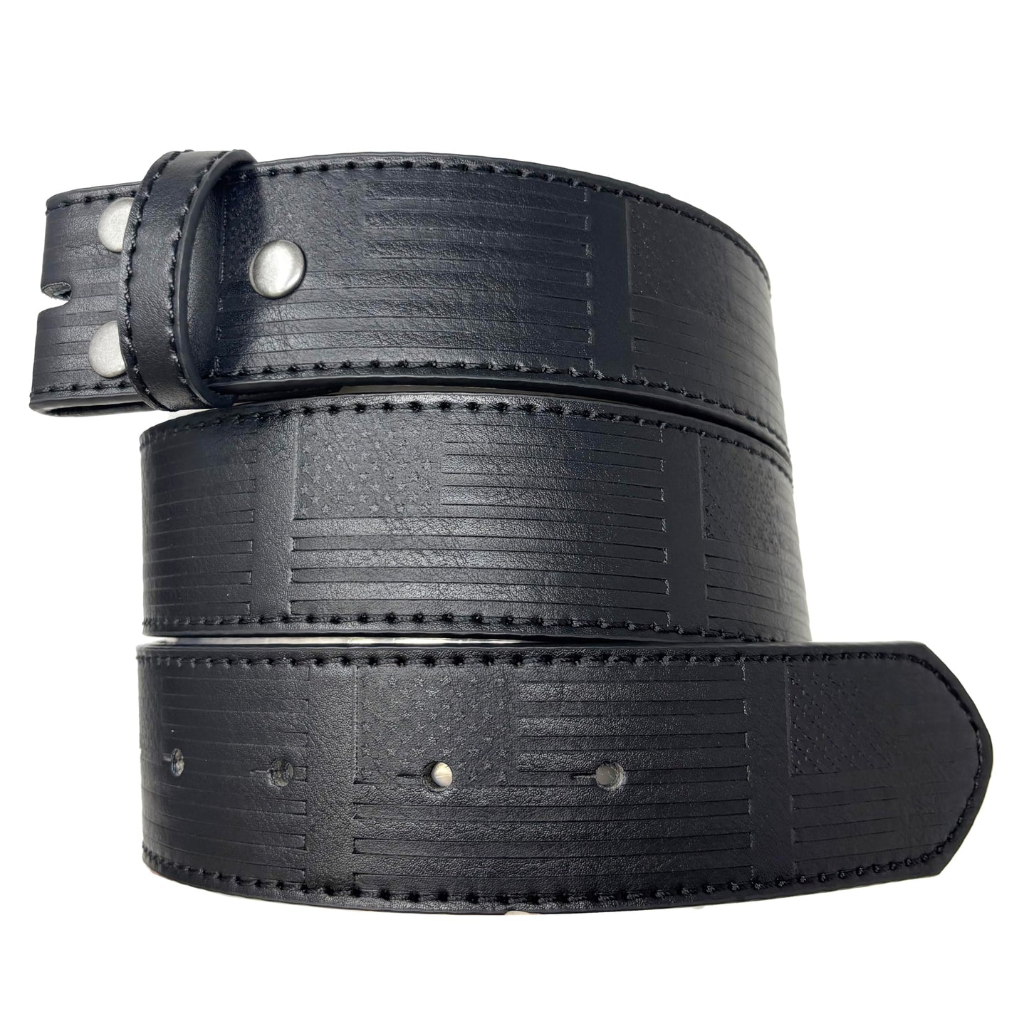 HOTBC Belts Leather Belt Strap with American Flag Embossed Pattern 1.5" Wide with Snaps - USA Patriotic Stars and Stripes