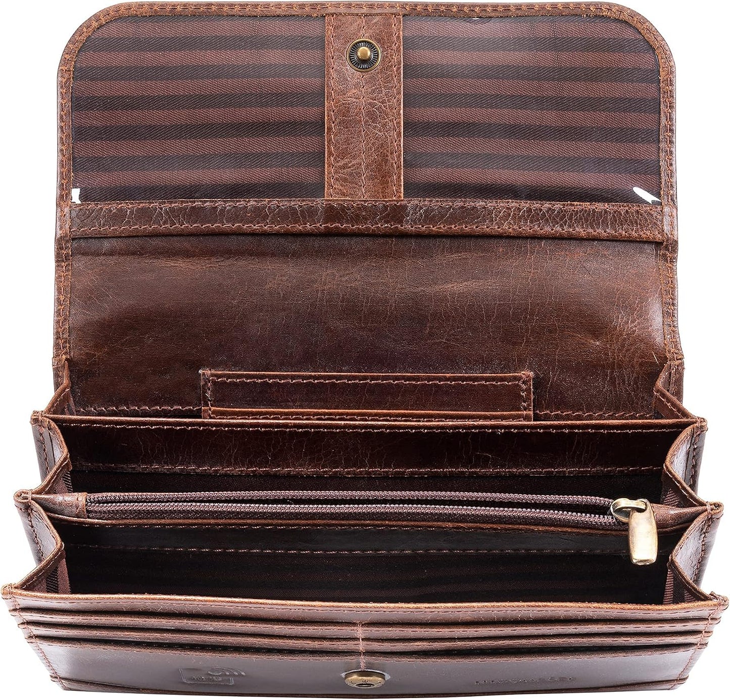 HOTmoonster Leather Wallet for Women – Full-Grain Buffalo Leather RFID Wallet, 9 Card Slots, 2 Zips, 3 Open Pockets – Womens Leather Wallets, Card Wallet for Women, Zip Around Wallet, Gift Box Set