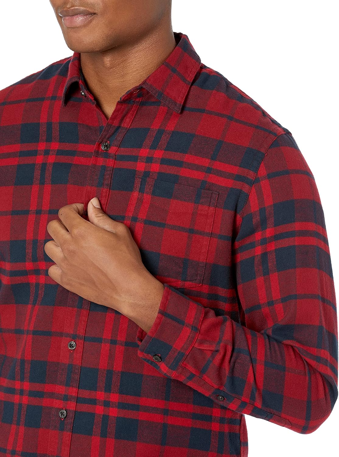 HOTAmazon Essentials Men's Slim-Fit Flannel Shirt, Long Sleeve Button Down Plaid