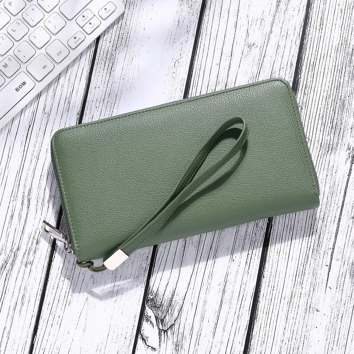 HOTGOIACII Womens Wallet RFID Blocking Leather Zip Around Wallet Large Capacity Long Purse Credit Card Clutch Wristlet