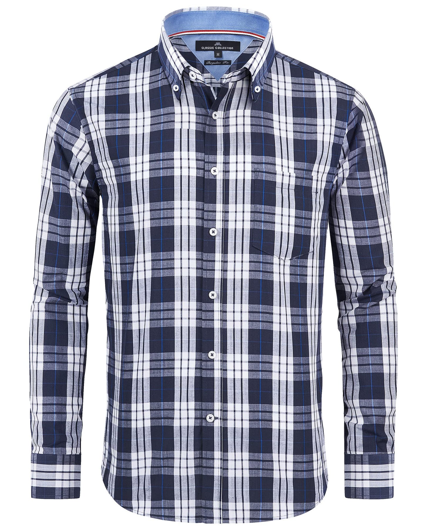 HOTAlimens & Gentle Men's Plaid Button Down Shirts Cotton Long Sleeve Dress Shirts Regular Fit Gingham Shirts