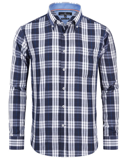HOTAlimens & Gentle Men's Plaid Button Down Shirts Cotton Long Sleeve Dress Shirts Regular Fit Gingham Shirts