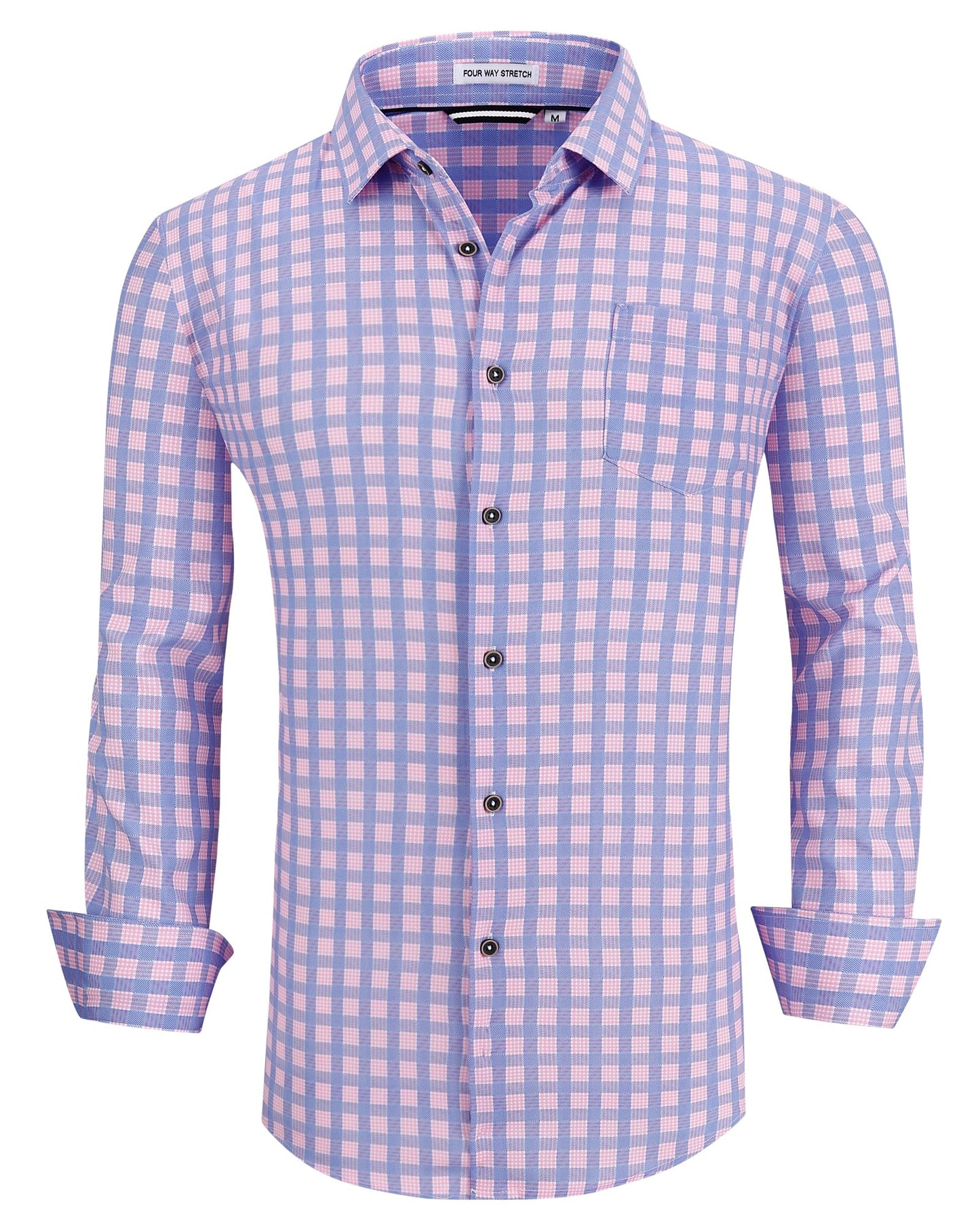 HOTAlex Vando Mens Wrinkle Free 4-Way Stretch Print Business Casual Shirt | Wrinkle resistant, Machine washable, Classic check Pattern, True-to-size cut, Business & Daily, Easy outfit pairing