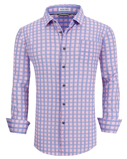HOTAlex Vando Mens Wrinkle Free 4-Way Stretch Print Business Casual Shirt | Wrinkle resistant, Machine washable, Classic check Pattern, True-to-size cut, Business & Daily, Easy outfit pairing