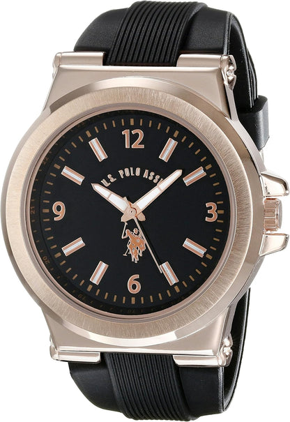 HOTU.S. Polo Assn. Sport Men's USC90006 Rose Gold-Tone and Black Silicone Strap Watch