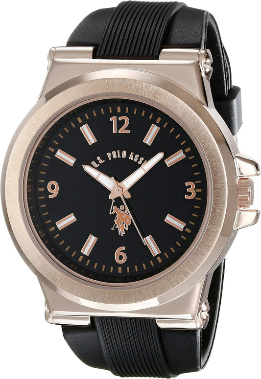 HOTU.S. Polo Assn. Sport Men's USC90006 Rose Gold-Tone and Black Silicone Strap Watch