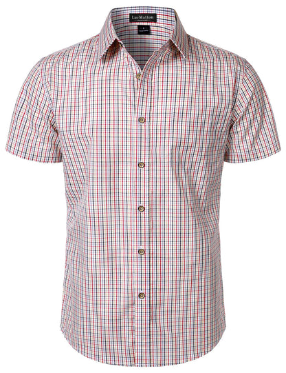 HOTLucMatton Men's Gingham Short Sleeve Button Down Shirt Cotton Regular Fit Plaid Dress Shirts with Pocket