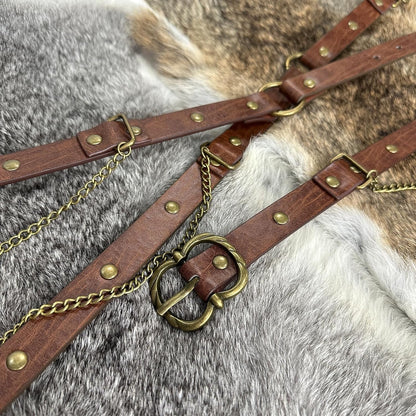 HOTHiiFeuer Medieval DIY Faux Leather Metal Chain Belt, Vintage Adjustable Thin Belt For Women, Retro Skinny Belt For Dresses