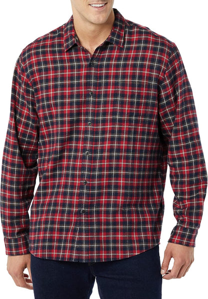 HOTAmazon Essentials Men's Regular Fit Long-Sleeve Flannel Shirt, Soft Brushed Cotton, Lightweight yet Warm