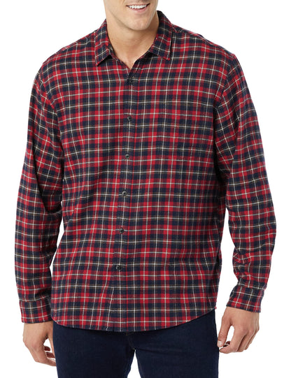 HOTAmazon Essentials Men's Regular Fit Long-Sleeve Flannel Shirt, Soft Brushed Cotton, Lightweight yet Warm