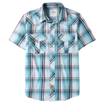 HOTDubinik® Western Shirts for Men Short Sleeve Plaid Pearl Snap Shirts for Men Button Up Shirt Cowboy Casual Work Shirt
