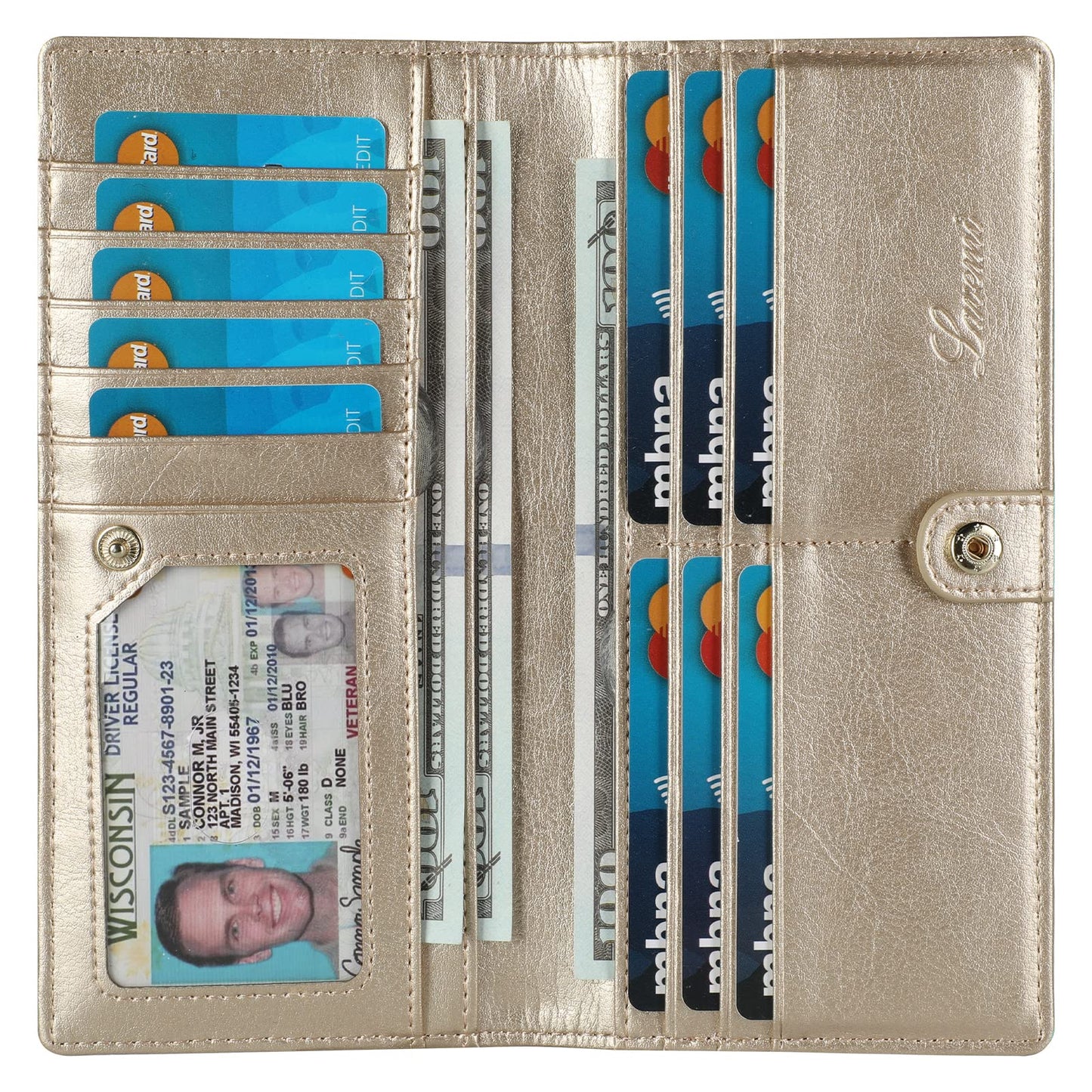 HOTLavemi Ultra Slim Thin Leather Women Wallet RFID Blocking Credit Card Holder Bifold Long Ladies Billfold