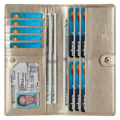 HOTLavemi Ultra Slim Thin Leather Women Wallet RFID Blocking Credit Card Holder Bifold Long Ladies Billfold