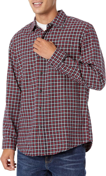 HOTAmazon Essentials Men's Regular Fit Long-Sleeve Flannel Shirt, Soft Brushed Cotton, Lightweight yet Warm