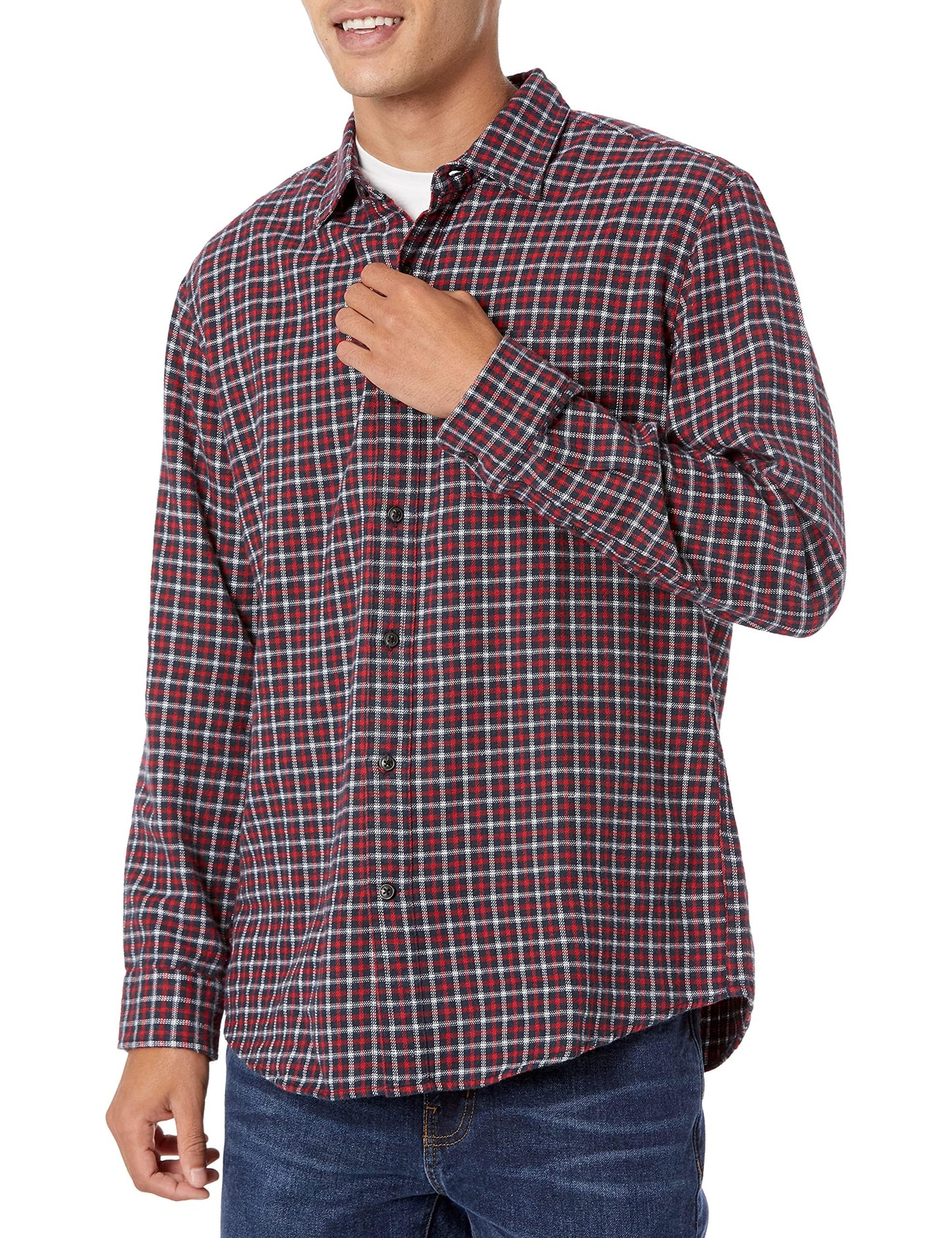 HOTAmazon Essentials Men's Regular Fit Long-Sleeve Flannel Shirt, Soft Brushed Cotton, Lightweight yet Warm