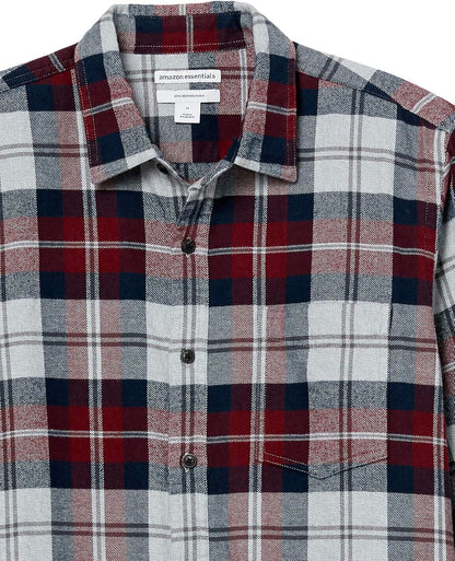 HOTAmazon Essentials Men's Slim-Fit Flannel Shirt, Long Sleeve Button Down Plaid