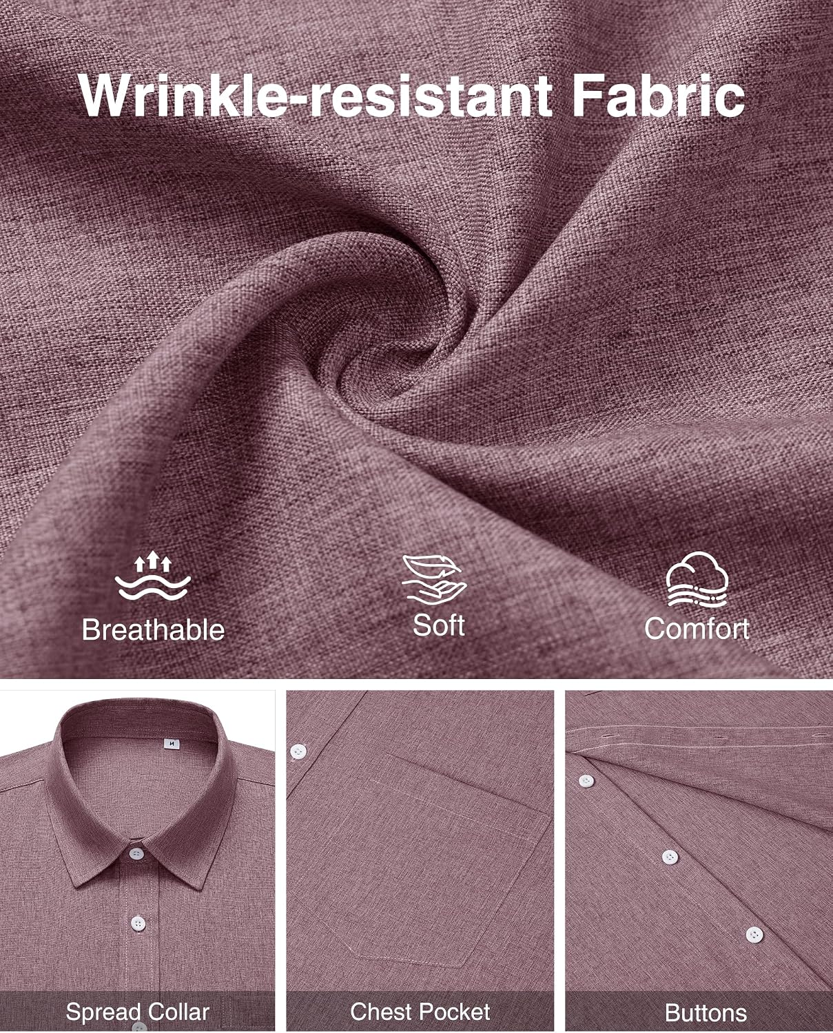 HOTMens Linen Shirt Short Sleeve Wrinkle Free Casual Untucked Button Down Shirts Beach Breathable Tops Summer