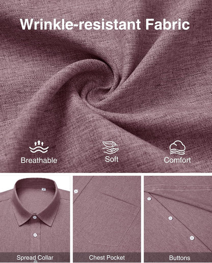 HOTMens Linen Shirt Short Sleeve Wrinkle Free Casual Untucked Button Down Shirts Beach Breathable Tops Summer
