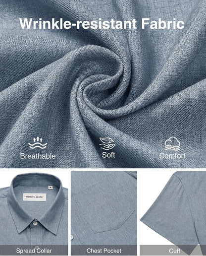 HOTAlimens & Gentle Mens Linen Shirts Short Sleeve Button Down Shirts Wrinkle Free Casual Vacation Beach Summer Tops