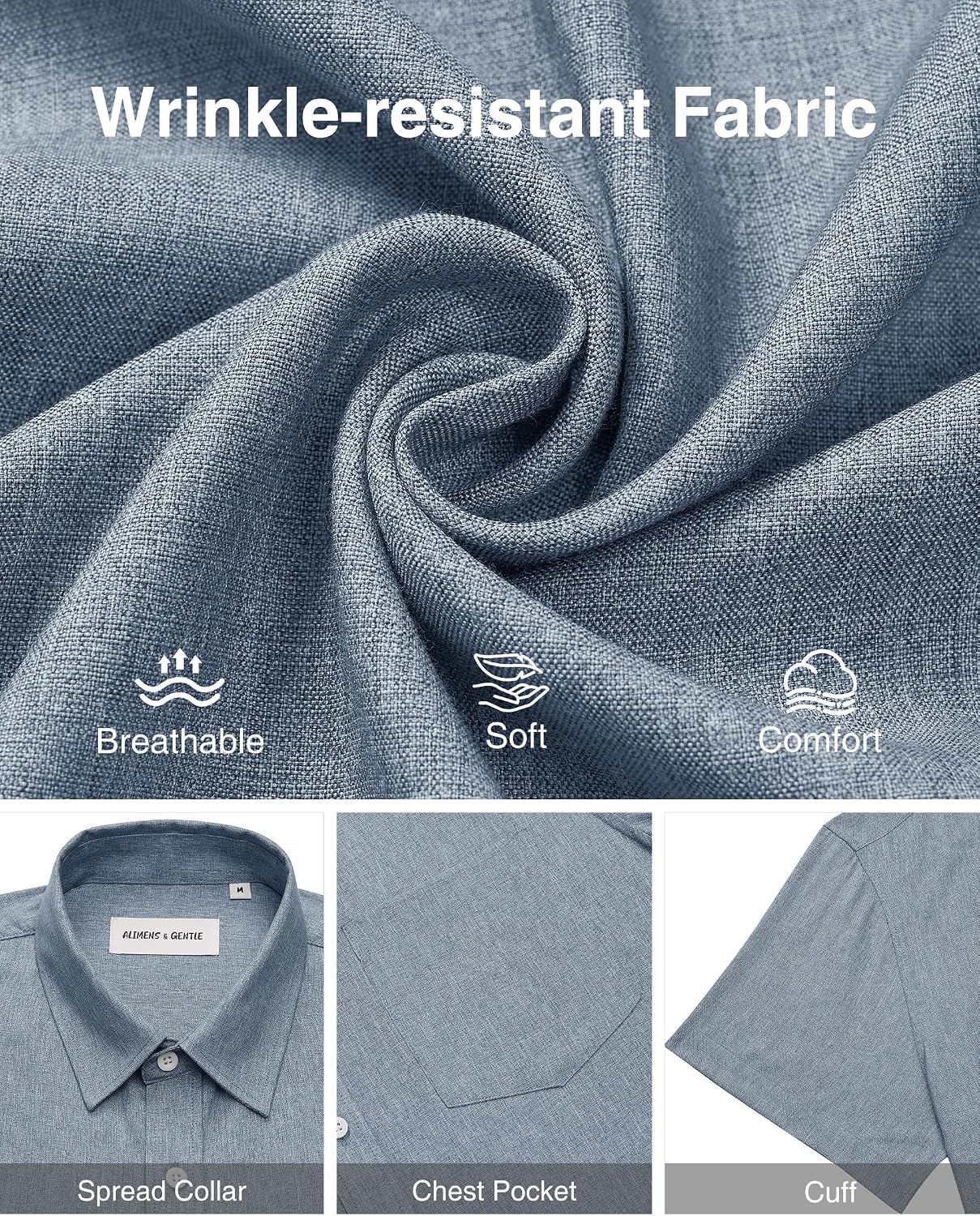 HOTAlimens & Gentle Mens Linen Shirts Short Sleeve Button Down Shirts Wrinkle Free Casual Vacation Beach Summer Tops