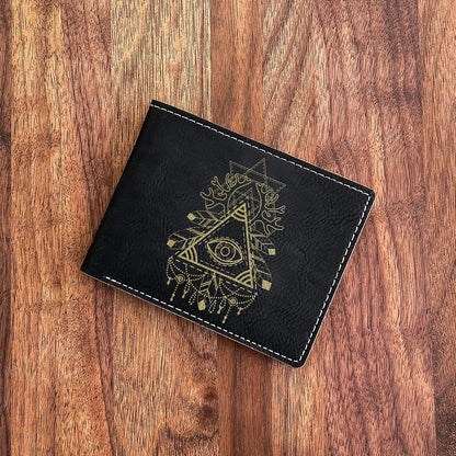 HOTEngraved Leather Wallet: Third Eye Design, Unique Gift for Holidays - Perfect for Dad, Mom, Brother, Sister, Friend, Teacher on Christmas