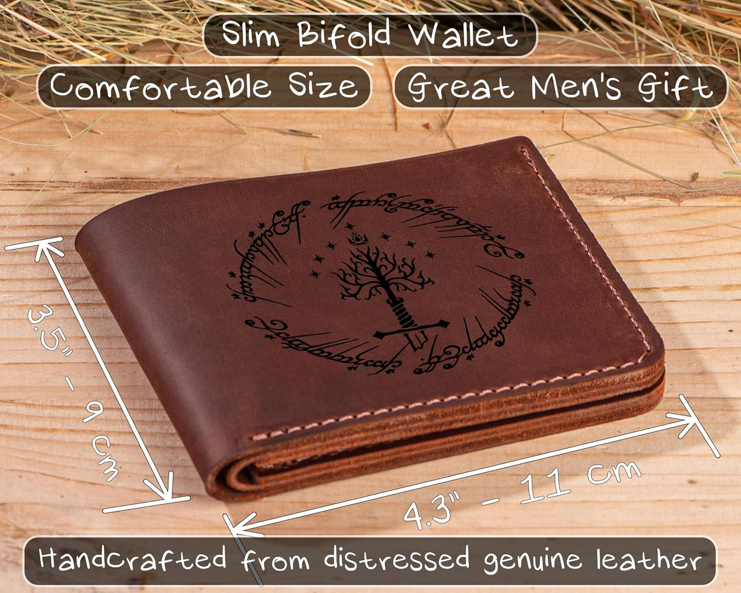HOTWhite Tree Wallet Ring, Gift for Him, Bifold Mens Wallet, Handmade Leather Wallet, Mens Gift For Father, Husband Gift, Boyfriend Gift k602