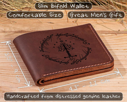 HOTWhite Tree Wallet Ring, Gift for Him, Bifold Mens Wallet, Handmade Leather Wallet, Mens Gift For Father, Husband Gift, Boyfriend Gift k602