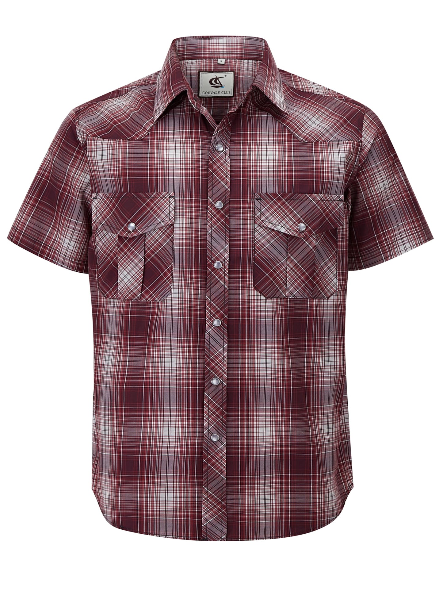 HOTCOEVALS CLUB Men's Western Cowboy Short Sleeve Pearl Snap Casual Plaid Work Shirts