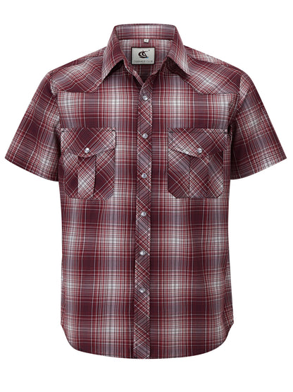 HOTCOEVALS CLUB Men's Western Cowboy Short Sleeve Pearl Snap Casual Plaid Work Shirts
