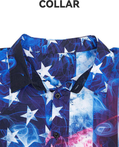 HOTYoimira 4th of July Shirts for Men,Patriotic Grunge Concept USA Flag Button-Down Casual Short Sleeve Hawaiian Shirts for Men