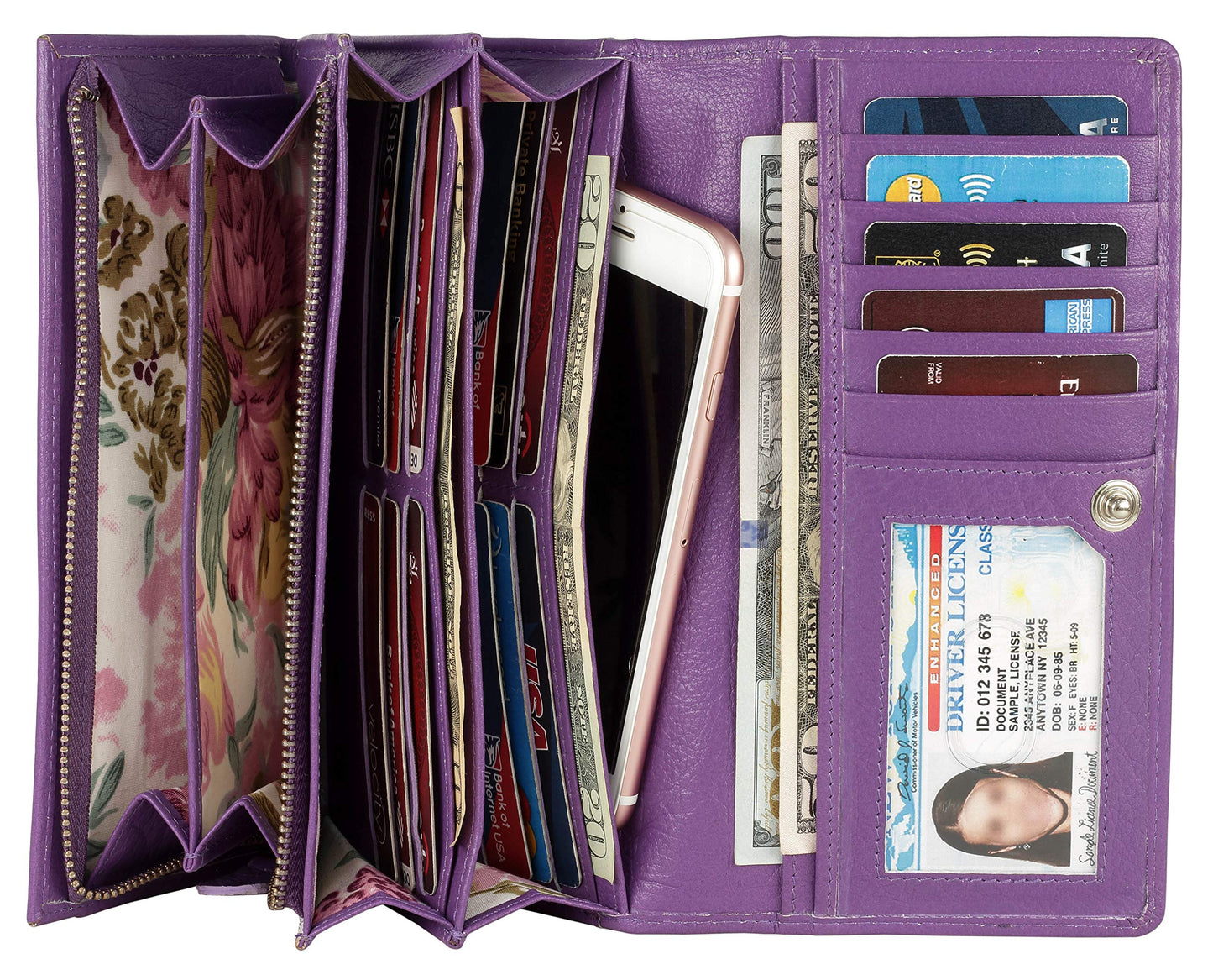 HOTWomen's Top Grain Leather Wallet, RFID Blocking Bifold clutch, 17 Card Slots, Zip Pocket Organizer, Elegant Gift for Women — Birthday, Valentine, Anniversary - TAUPE