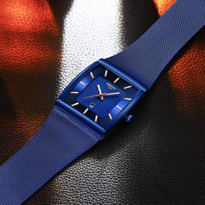 HOTNIBOSI Men's Analog Watch, Square Dial Mesh Strap, Date Display | 100 FT Waterproof, Fashion Casual Sports Business Classic Dress Quartz Wrist Watches for Men