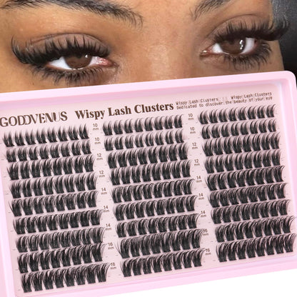 HOTGoddvenus Lash Clusters Kit Wispy Eyelash Clusters Lashes Natural DIY Lash Extension Kit 10-16mm Cluster Eyelash Extensions Kit 300pcs C Curl Individual Lashes Cluster Eyelash (No Tweezers)