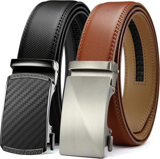 HOTCHAOREN Mens Belt Leather Ratchet Belt 2 Pack - Customizable Fit, Effortless Style (35mm)