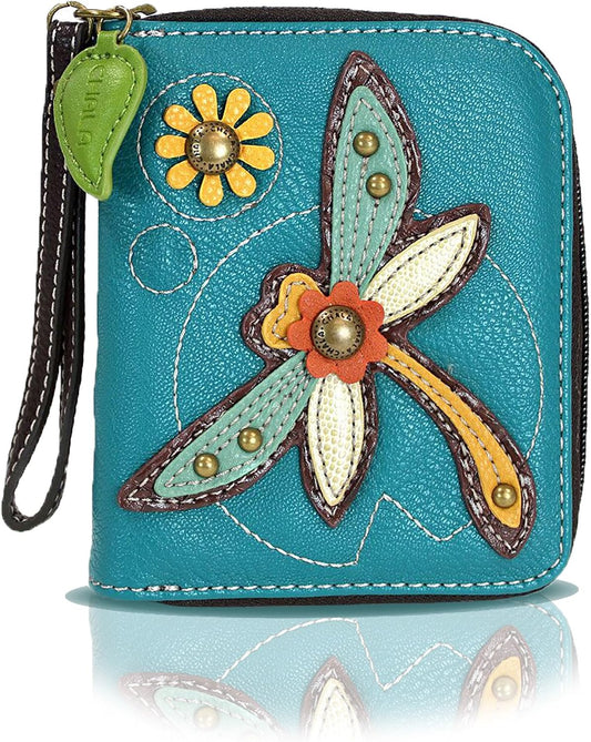 HOTChala Dragonfly Zip Around Wallet Wristlet - Vegan Leather