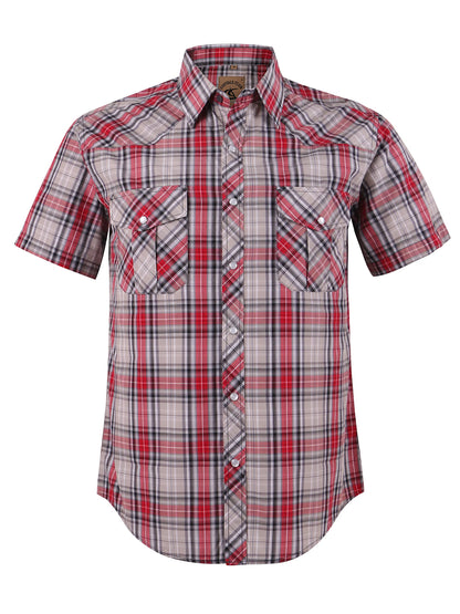 HOTCOEVALS CLUB Men's Western Cowboy Short Sleeve Pearl Snap Casual Plaid Work Shirts
