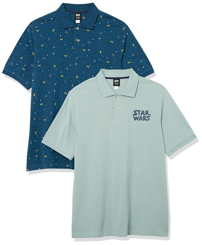 HOTAmazon Essentials Disney | Marvel | Star Wars Men's Regular-Fit Short Sleeve Cotton Pique Polo Shirt, Pack of 2