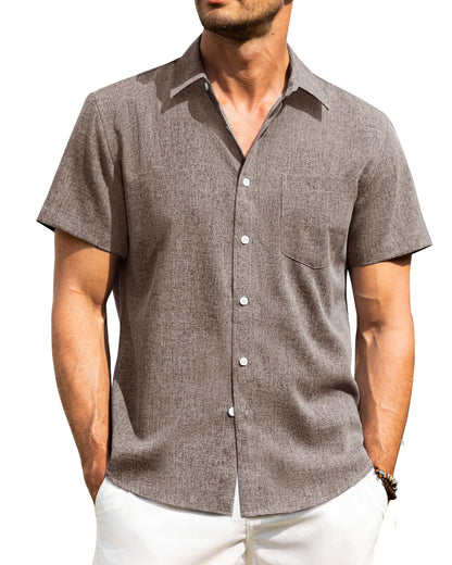 HOTAlimens & Gentle Mens Linen Shirts Short Sleeve Button Down Shirts Wrinkle Free Casual Vacation Beach Summer Tops