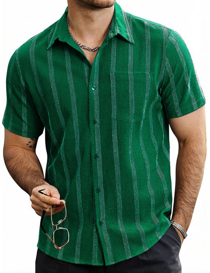 HOTVATPAVE Mens Summer Striped Shirts Button Down Short Sleeve Vintage Beach Hawaiian Shirts with Pocket