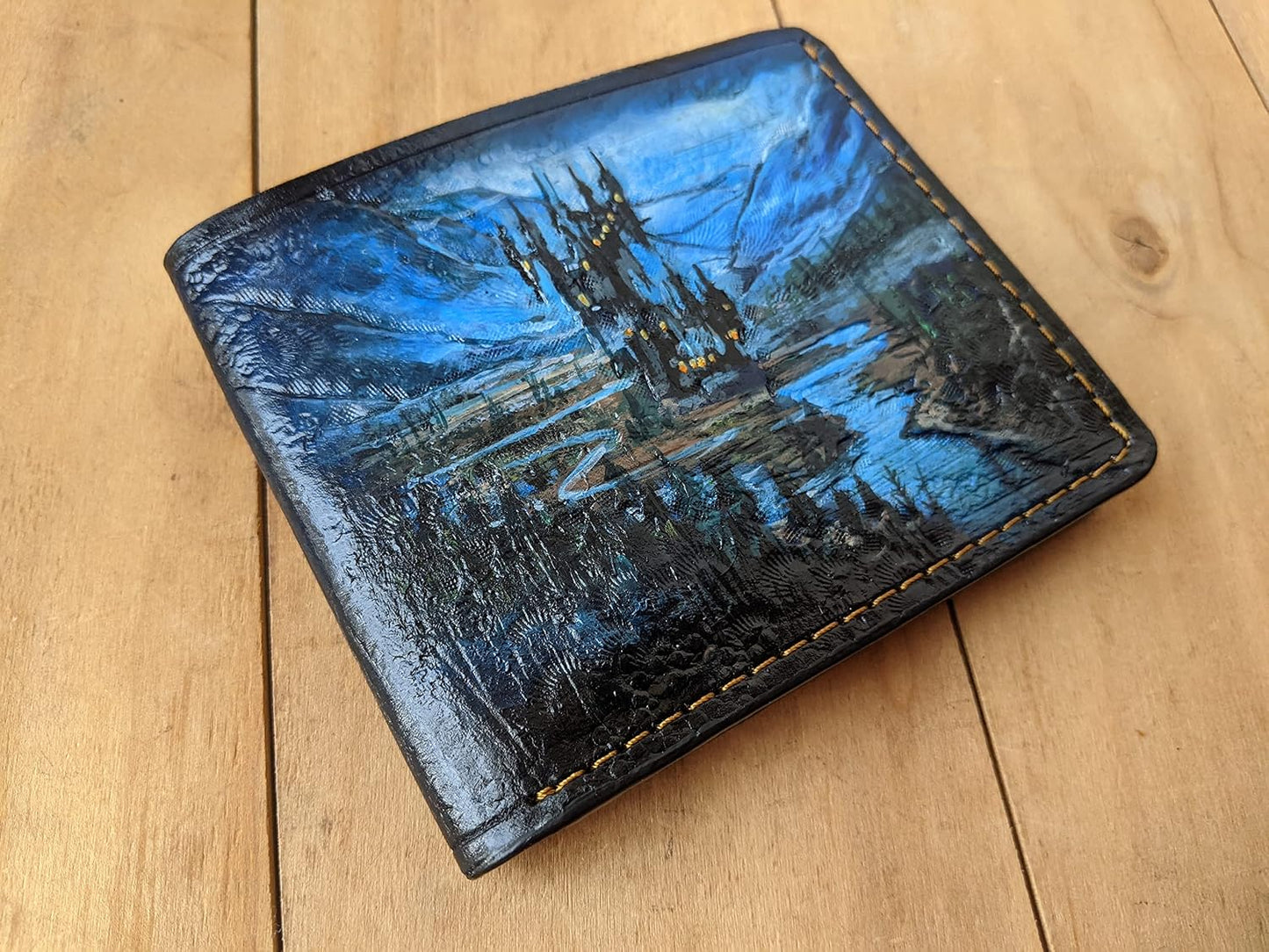 HOTAnime wallet Castlevania, Bran Castle, Men's 3D Genuine Leather Wallet, Handmade wallet, Carved wallet, Tooled wallet, Airbrush Art, Biker wallet, Custom wallet, Personalized wallet