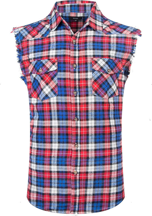 HOTMen's Casual Flannel Plaid Shirt Sleeveless Plus Size Vest