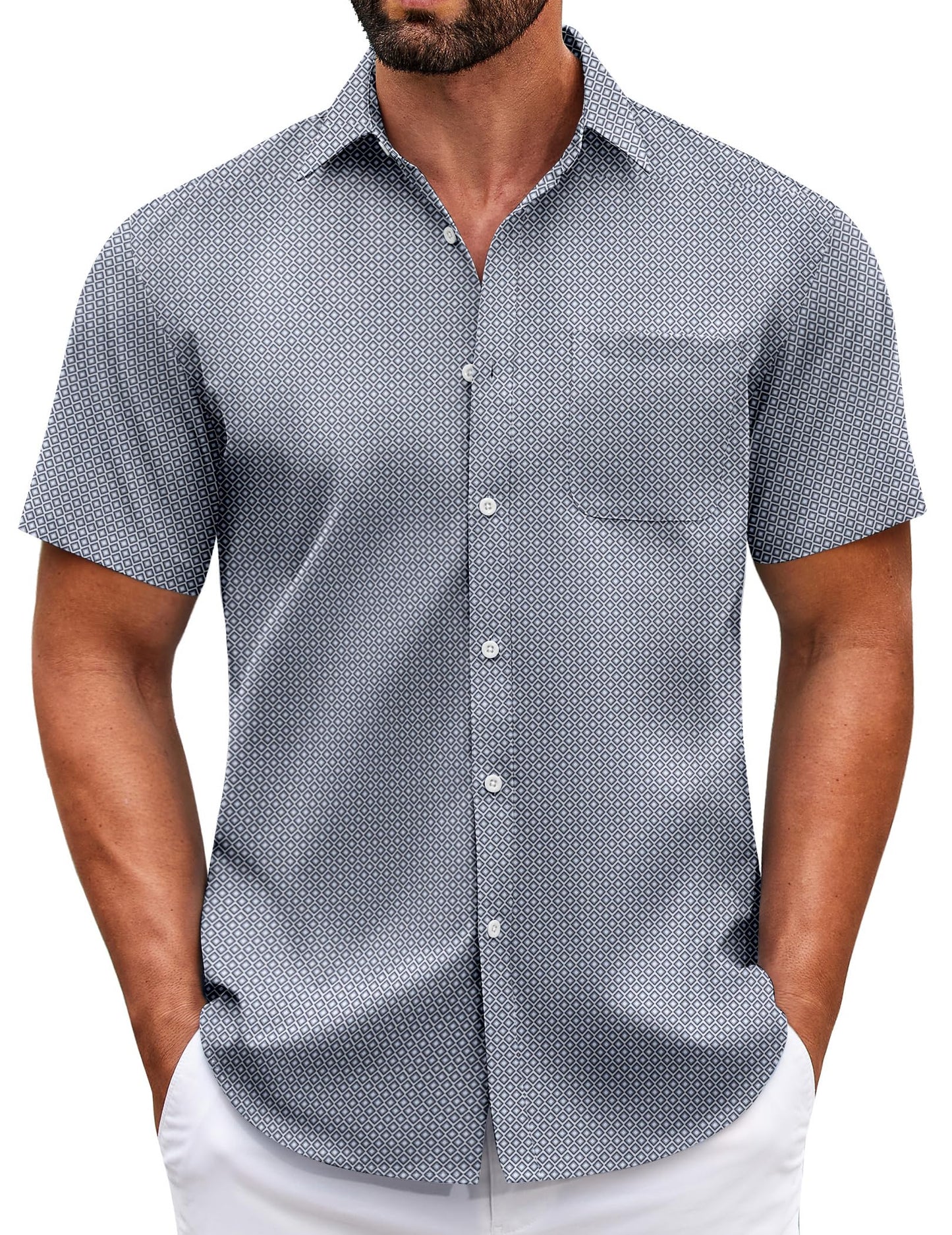 HOTCOOFANDY Mens Short Sleeve Casual Button Down Shirts Summer Untucked Dress Shirts with Pocket