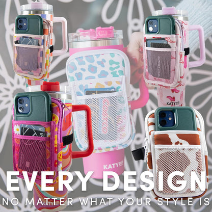 HOTKATYDID Tumbler Zipper Pouch and Phone Holder with 3 Pockets - Compact Water Bottle Pouch for Wallet, Keys, and Phone - Premium Tumbler Accessories