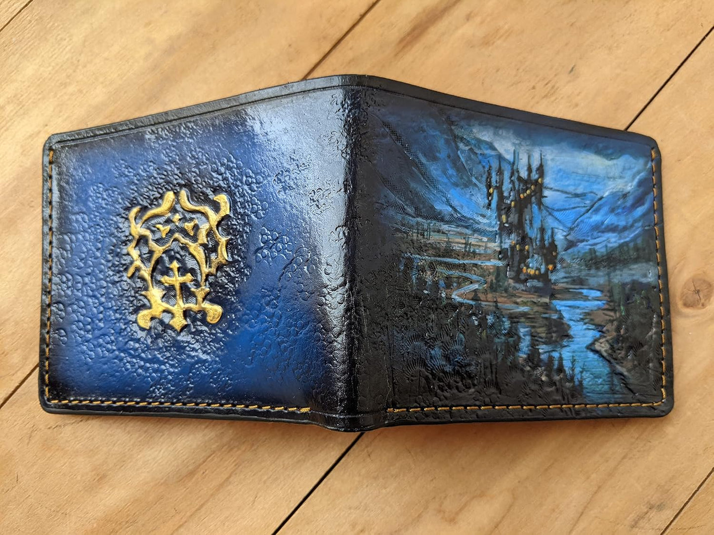 HOTAnime wallet Castlevania, Bran Castle, Men's 3D Genuine Leather Wallet, Handmade wallet, Carved wallet, Tooled wallet, Airbrush Art, Biker wallet, Custom wallet, Personalized wallet