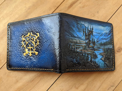 HOTAnime wallet Castlevania, Bran Castle, Men's 3D Genuine Leather Wallet, Handmade wallet, Carved wallet, Tooled wallet, Airbrush Art, Biker wallet, Custom wallet, Personalized wallet