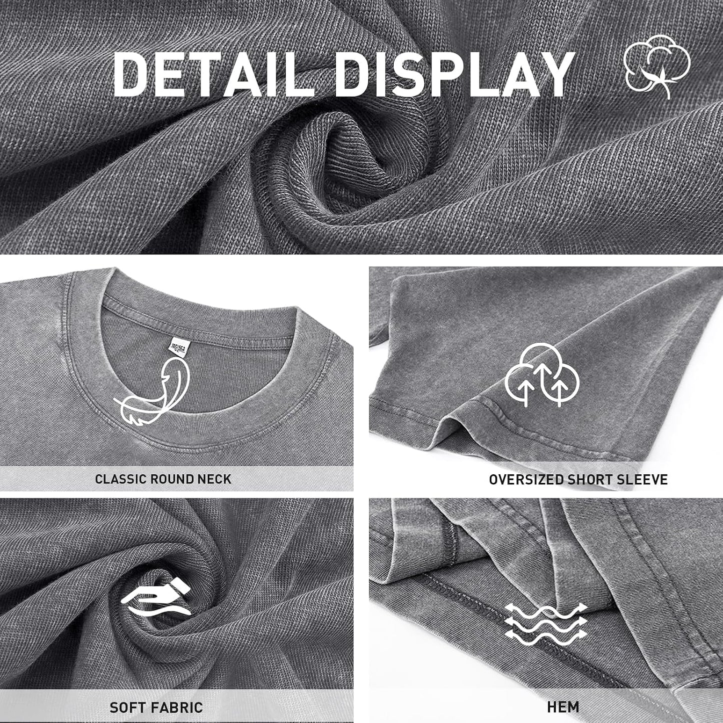 HOTMen's Cotton T-Shirts Oversized Unisex Short Sleeves Casual Loose Wash Solid Basic Tee Tops