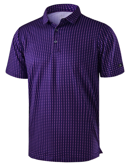 HOTObla Mens Golf Polo Shirts Short Sleeve Dry Fit Performance Moisture Wicking Casual Print Collared Golf Shirts for Men