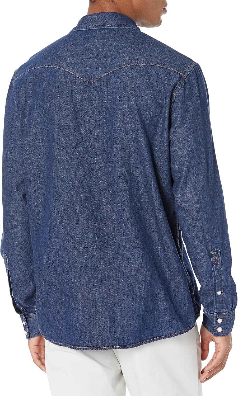 HOTAmazon Essentials Men's Slim-Fit Long-Sleeve Denim Western Style Cotton Shirt with Snap Buttons, Lightweight