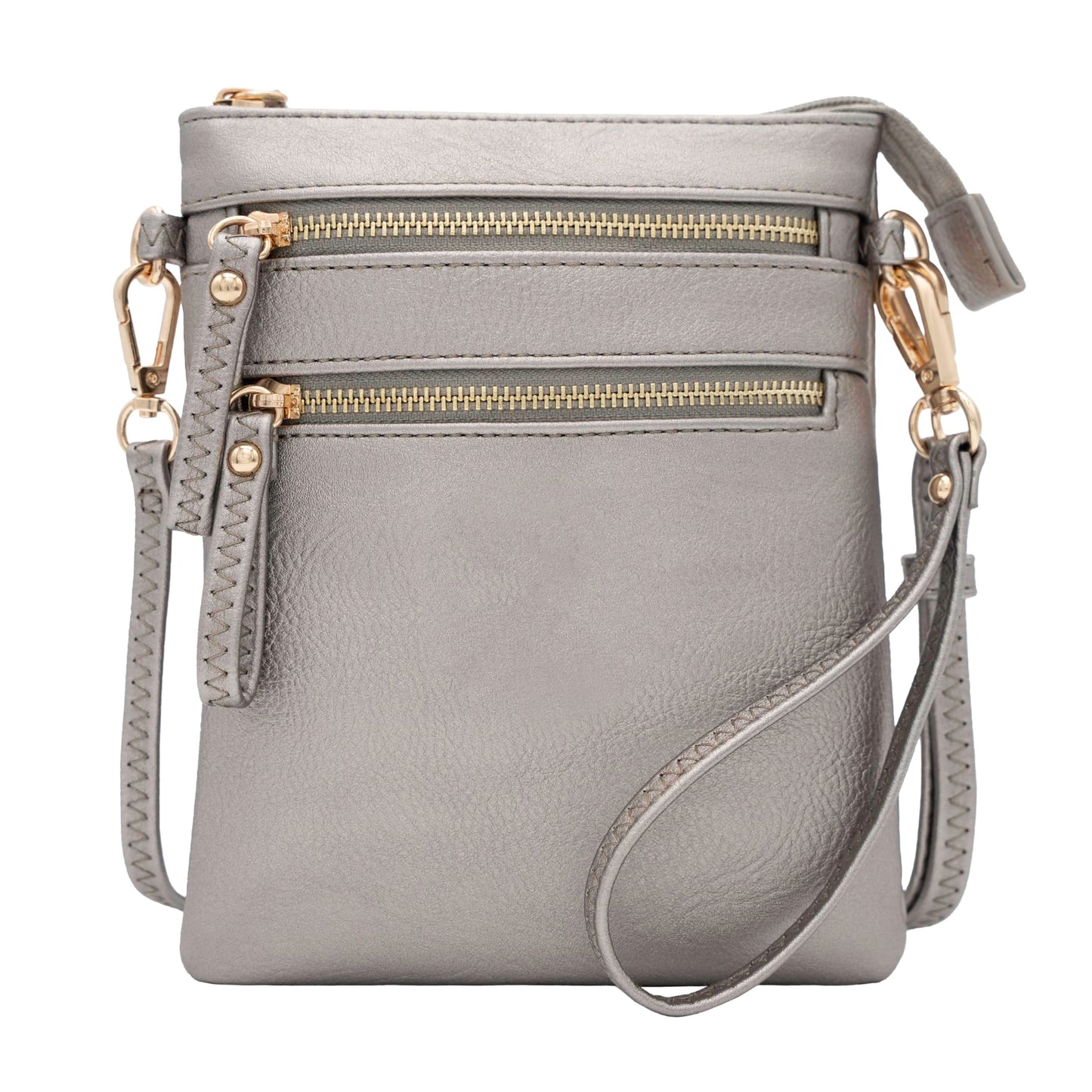 HOTSolene Small Crossbody Bag for Women, Multi Zip Pockets with Detachable Wristlet, Lightweight Travel Purse, Cell Phone Pouch
